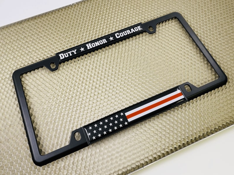 Duty Honor Courage Thin Red Line with U.S. Flag - Car Metal License Plate Frame